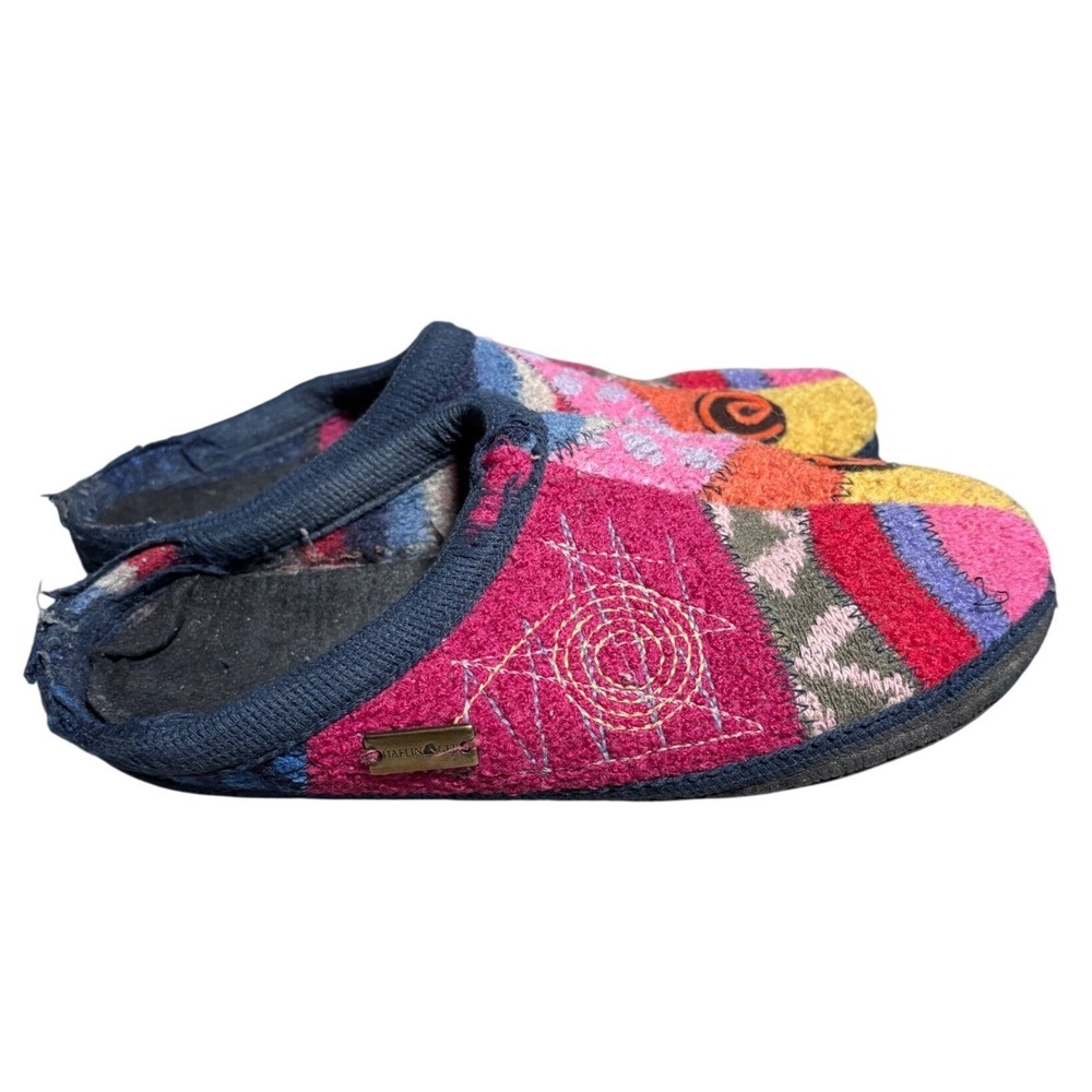 Haflinger Boiled Wool Patchwork Slippers Multi Color Bohemian Clogs Womens